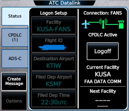 Simulated CPDLC page